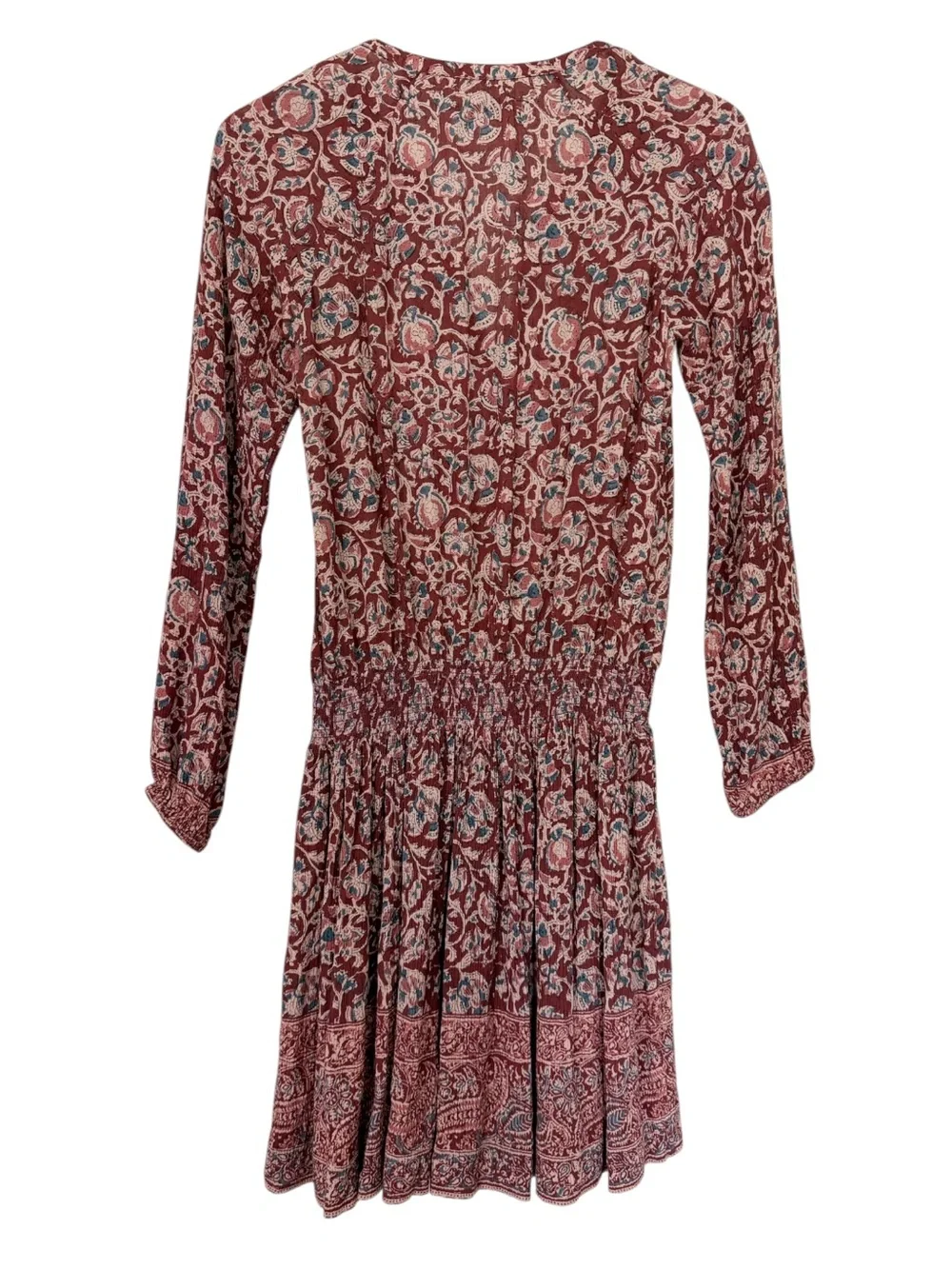 Faherty Montara Blouson Boho Floral Paisley Smocked Waist Mini Dress Size XS